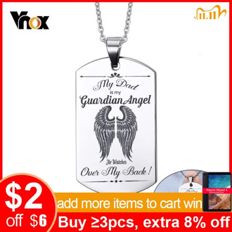 Vnox DAD is My Guardian Angel Stainless Steel Pendant Necklaces Customize Free Engrave Name Love Logo ID Tag Accessory