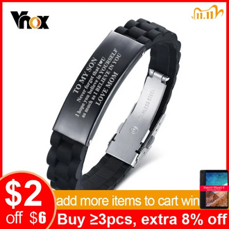 Vnox Drop Shipping TO MY SON Never forget that I LOVE YOU from Mom Dad Courage Silicone Bracelets for Men Boy Length Adjustable