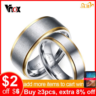 Vnox Elegant Customize Couple Rings for Women Men 6mm/8mm Wedding Bands Jewelry Stainless Steel Lovers Gift