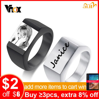 Vnox Engravable Signet Ring for Men Free Laser Photo Image Words Stainelss Steel Male Punk Band Fraternal Rings Customize Gift