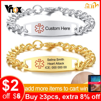Vnox Engrave Medical Condition Men Bracelets Anti Allergy Stainless Steel Customize Emergency Alert Name Type 2 Diabetes COPD