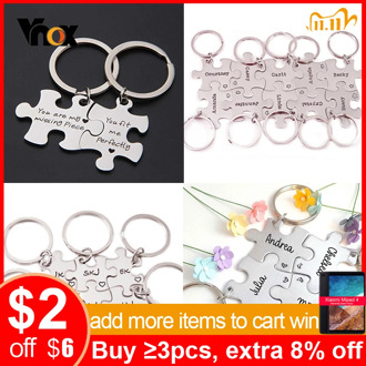 Vnox Free Combination Glossy Puzzle Stainless Steel Kay Chain Personalize Unisex BFF Best Friend Fmiliy Couple Unique Key Ring