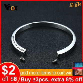 Vnox Free Custom Cremation Urn Bracelet For Ashes Hollow Stainless Steel Mens Cuff Bracelets Never Fade Women Bangle Jewelry