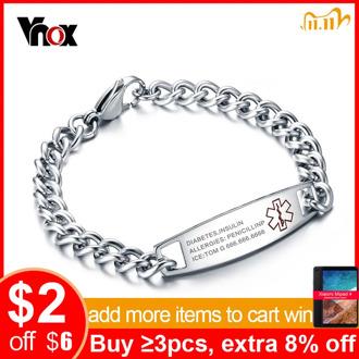 Vnox Free Custom Engrave Medical Identification Bracelet Bangle Stainless Steel Customization Jewelry