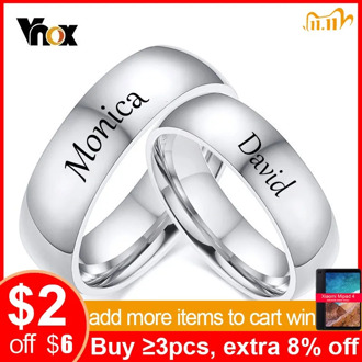 Vnox Free Customize Name Rings for Women Men 6mm Stainless Steel Classic Wedding Bands Anniversary Gift