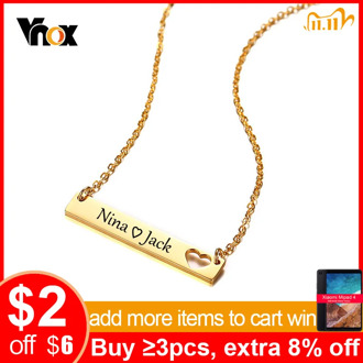 Vnox Free Engraving Custom Women Choker Hollow Heart Bar Stainless Steel Elegant Female Lady Party Jewelry Chic Necklace