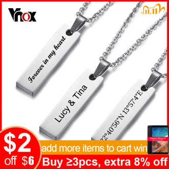 Vnox Free Engraving ID Bar Pendant for Women Necklace Customize Stainless Steel Plain Tag Female Elegant Jewelry Gift