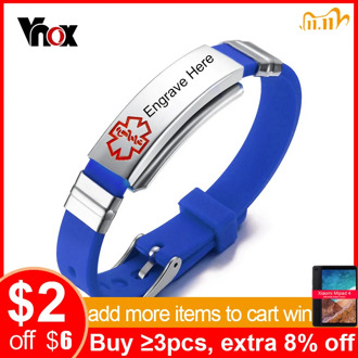Vnox Free Engraving Medical Alert Bracelet Personalized ICE Emergency 5 Color Silicone