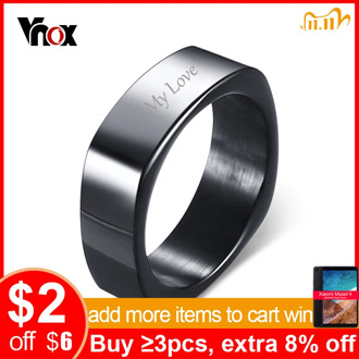 Vnox Free Engraving Name Stylish Square Shape Ring for Men Customized Info Personalized Male Jewelry Stainless Steel #9 10 11 12