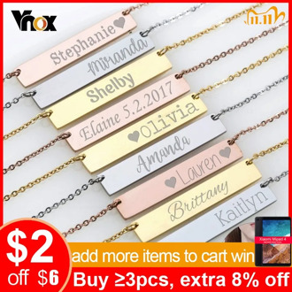 Vnox Free Engraving Personalized Bar Necklaces for Women Stainless Steel Horizontal ID Girl Choker Special Custom Birthday Gift