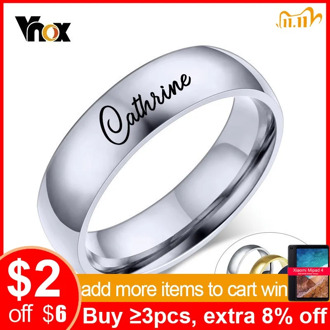 Vnox Free Engraving Personalized Name Ring for Women Men 6mm Stainless Steel Wedding Band Classic Alliance