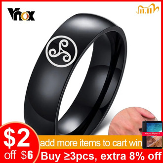 Vnox Free Engraving Triskele Spiral Symbol Ring Personalized Wedding Bands for Men Women Black Stainless Steel Class Rings
