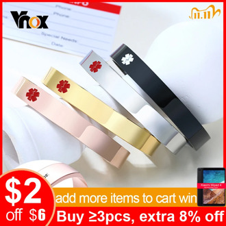 Vnox Free Personalize Engrave Stainless Steel Medical Cuff Bangle Bracelets for Men Women Custom SOS Jewelry