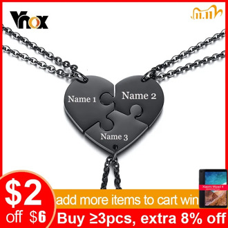 Vnox Free Personalized Engraving Name Best Friends Necklaces Friendship Heart Forever Love Pendants Set(Set of 3)