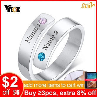 Vnox Free Personalized Engraving Names Rings for Women Gifts Birthstone Love Promise Anniversary mulher anel Jewelry