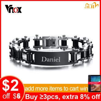 Vnox Free Personalized Engraving Punk Bike Chain ID Bracelet For Men Stainless Steel Biker Cycle Links Male Masculina Pulseira