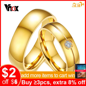 Vnox Gold Color Engagement Promise Finger Ring 6MM Stainless Steel Wedding Ring for Women Men Personalized Valentine's Day Gift