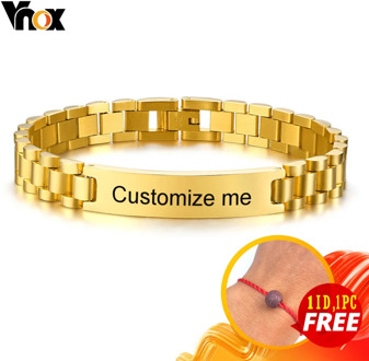 Vnox Gold Tone Stainless Steel Mens ID Bracelets Free Engraving Laser Name Date Customize Gift