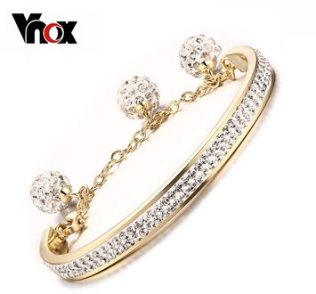 Vnox Goud-kleur Vrouwen Bangle Armband Dubbele Ruwe Shiny Crystal Rvs Sieraden Verstelbare