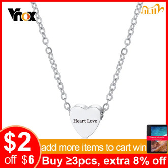 Vnox Heart Love Charm Necklaces for Women Free Engraving Name Stainless Steel Choker Necklace Collar Gifts
