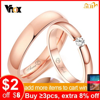 Vnox His and Her Free Custom Engraving Name Wedding Anniversary Date Rings for Women Man 585 Rose Gold Tone Love Promise Gifts