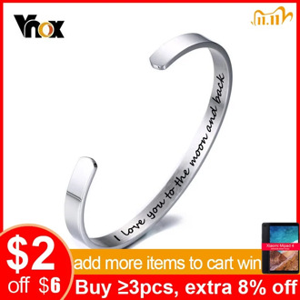 Vnox I love you to the moon and back Cuff Bangles Bracelets for Women Men 6MM Stainless Steel Pulseira Lovers Friends Gift