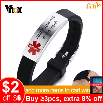 Vnox Just throw me in the trash Medical Alert ID Bracelets for Men Women Stainless Steel Tag Adjustable Silicone Rudder Band