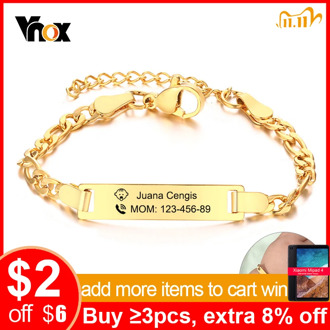 Vnox Kids Safety Information Personalzied Bracelets for Baby Anti Allergy Stainless Steel Girl Boy Emergency Contact Jewelry