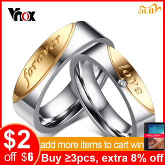 Vnox "love forever" Wedding Rings for Women Men AAA CZ Stone Gold-color Couple Promise Band Alliance Bijoux