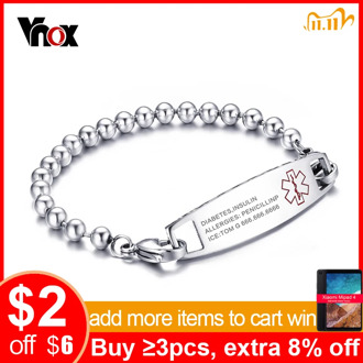Vnox Medical Identification Bracelet Bangle Engrave Name Stainless Steel Customization Female Jewelry