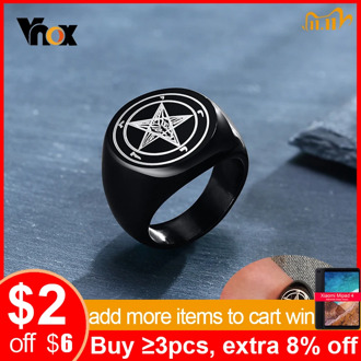Vnox Men's Cool Satan Lucifer Signet Rings Black Color Stainless Steel Rock Punk Custom Engrave Male Jewelry