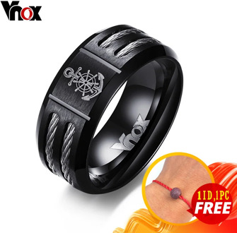 Vnox Men's Rudder Ring Personalize Cool Black Stainless Steel Wia Men Jewelry dropshipping Unique Male Gift