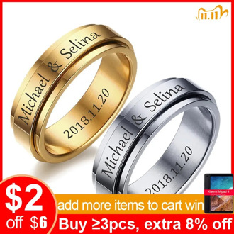 Vnox Mens Free Personalized Engraving Spinner Rings for Woman 6MM Stainless Steel Special Name Meaning anel alliance Bijoux
