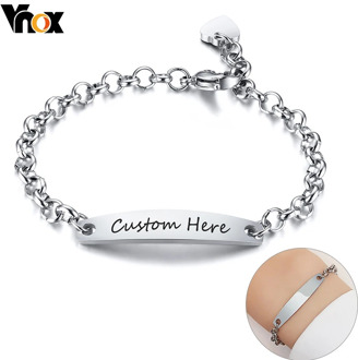 Vnox Minimalist Customize Name Bracelets for Women Stainless Steel Belcher Chain with Heart Charm Bracelet Elegant Lady Jewelry