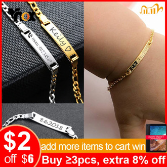 Vnox Personalize Custom Baby Name Bracelet Gold Tone Solid Stainless Steel Adjustable Bracelet New Born to Child Girls Boys Gift