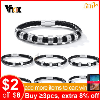 Vnox Personalize Engrave 2-9 Beads Charms Names Bracelets for Men Custom Making Family Inspirational Jewelry Gifts for Him