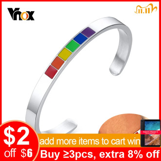 Vnox Personalize Engrave Basic Cuff Bangles Bracelets for Women Men Trendy Pink LGBT Pride Custom Gifts Jewelry