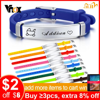 Vnox Personalize Engrave ID Silicone Baptism Bracelets for Son Daughter Anti Allergy Custom Gifts for New Baby Jewelry