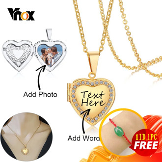 Vnox Personalize Engrave Name Heart Locket Necklaces for Women Custom Family Love Photos Images Anniversary Keepsake Gifts