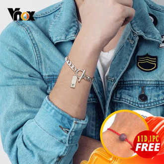 Vnox Personalize Engrave Stamp Cuban Chain Bracelets for Men Solid Metal Stainless Steel Toggle Clasp Custom Tag Male Jewelry