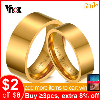 Vnox Personalize His and Hers Wedding Ring Gold Color Engagement Rings for Women and Men Jewelry