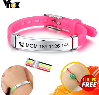 Vnox Personalize Kids Baby ID Bracelets Soft Silicone Rudder Stainless Steel Children Girls Boys Custom Emergency Name Phone