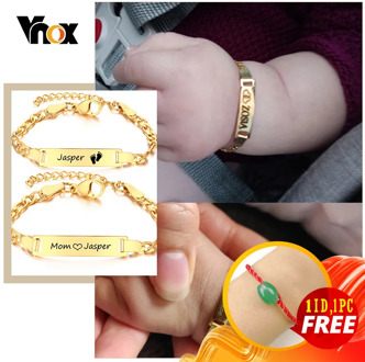 Vnox Personalize Mom Baby Name Bracelets Non Allergy Stainless Steel Infant Baptism Custom Family Love Gifts Adjustable Jewelry