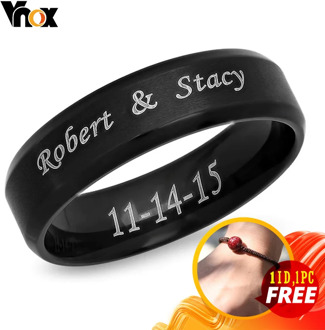 Vnox Personalize Stainless Steel Beveled Edge Brushed Center Ring for Men Women Black Wedding Band Custom Name Letter Date Ring