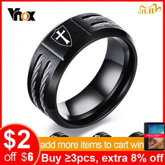 Vnox Personalize Wia Ring for Men Stainless Steel Cross Knights Templar Shield Oum Wild Wold Ring Custom Gift for Him