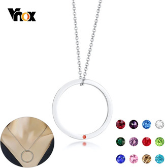 Vnox Personalized Birthstone Necklaces for Women Anti Allergy Stainless Steel Circle Pendant Custom Birthday Gifts Jewelry
