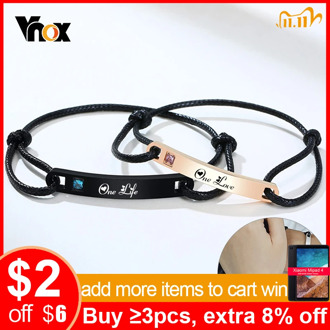 Vnox Personalized Couple Bracelets Adjustable Rope Chain Women Men Simple Casual Jewelry Anniversary Gift