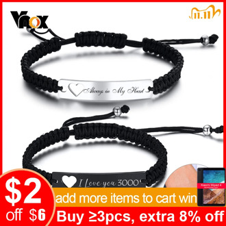 Vnox Personalized Couple Bracelets Hollow Heart Stainless Steel ID Bar Handmade Bangle Women Men Unisex Jewelry