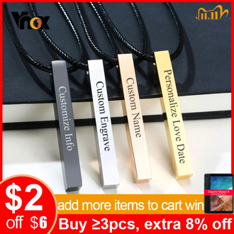 Vnox Personalized Engraving Square Bar Custom Name Love Date Necklaces for Men Stainless Steel Pendant Jewelry