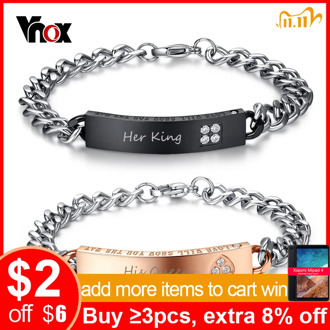 Vnox Personalized Gift for Lover Couple Bracelets Stainless Steel Bracelets for Women Men Customized Named Bracelet Jewelry